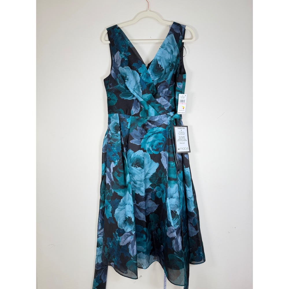 Alex Evenings Floral Midi Dress Women 10 New V-Neck Tie-Waist MSRP $199